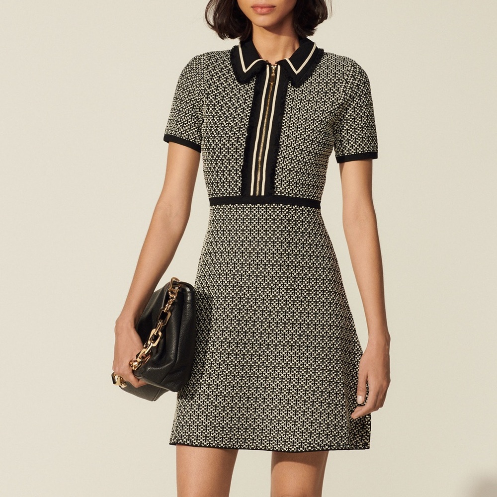 Sandro Polie dress with zipper. Size 38. Knit dress with short sleeves.